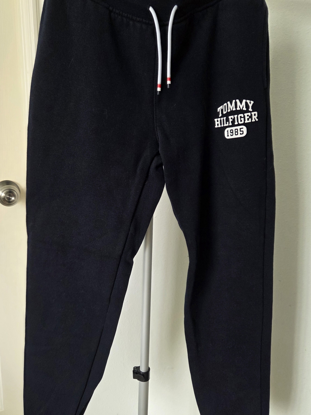 Tommy Hilfiger Kids Black Sweatpants with White Logo & Drawstring